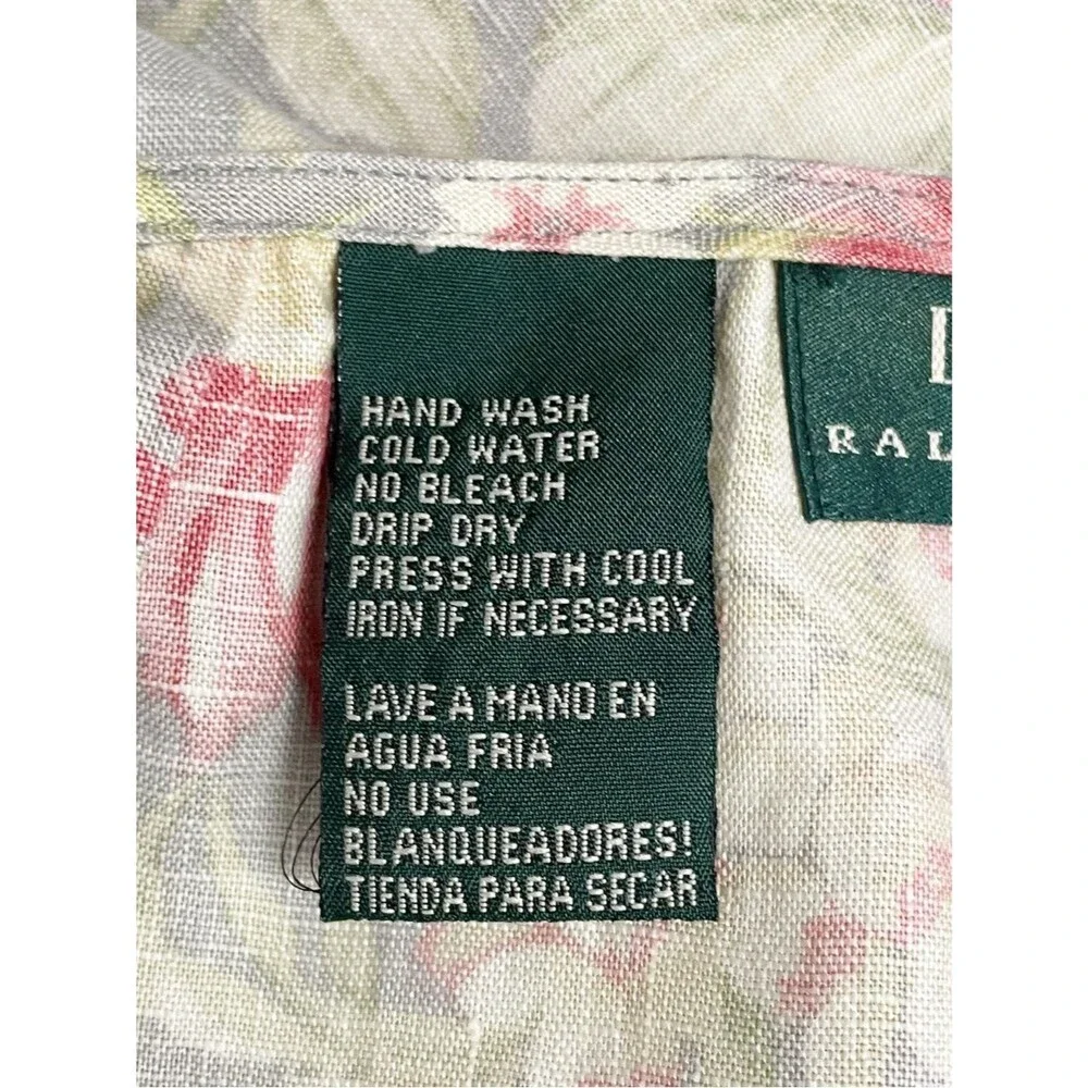 Vintage Lauren Ralph Lauren Floral Linen Wrap Skirt Gray Pink Yellow Sz 18W Midi